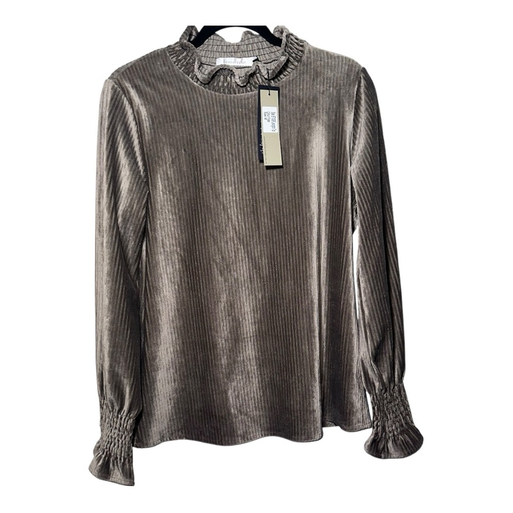 NWT BRAVE + TRUE Fossil‎ Lexington Blouse Velvet Mockneck - medium